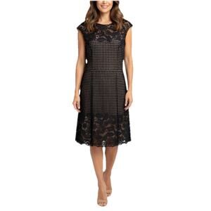 Adorne Black Floral Lace Sleeveless Knee-Length Fit and Flare Dress US 14
